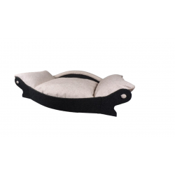 superbe panier pour chien noir et écru en tissu d'ameublement