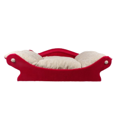 canapé pour petit chien et chat couleur framboise , avec coussin en fourrure beige