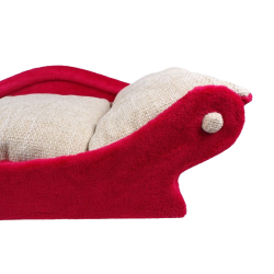 canapé pour petit chien et chat couleur framboise , avec coussin en fourrure beige
