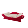 canapé pour petit chien et chat couleur framboise , avec coussin en fourrure beige