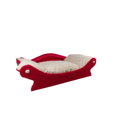 canapé pour petit chien et chat couleur framboise , avec coussin en fourrure beige