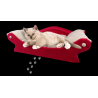 canapé pour petit chien et chat couleur framboise , avec coussin en fourrure beige