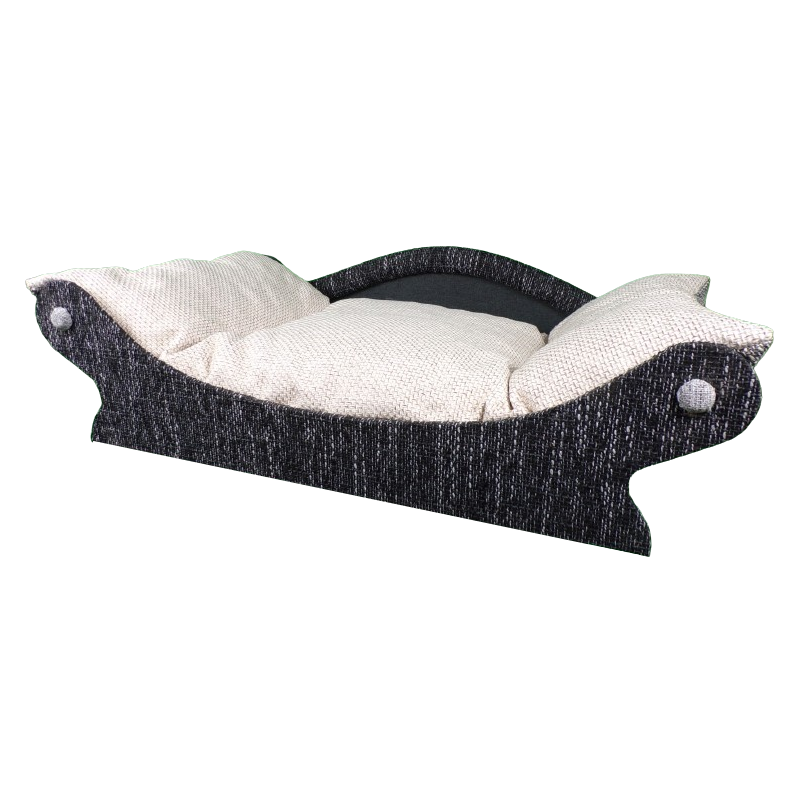 fauteuil -canape pour petits chiens et chats avec coussin  en tissu d'ameublement écru et une armature noir