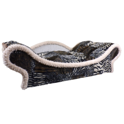 fauteuil canapé pour chien et chat en tissu doux patchwork avec un contour avant écru