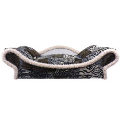 fauteuil canapé pour chien et chat en tissu polyester patchwork avec un contour avant écru