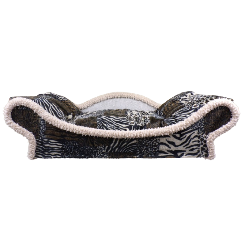 fauteuil canapé pour chien et chat en tissu polyester patchwork avec un contour avant écru