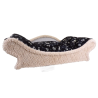 lit spacieux pour chien et chat ,l'armature en bois recouvert de tissu beige clair et d'un coussin noir