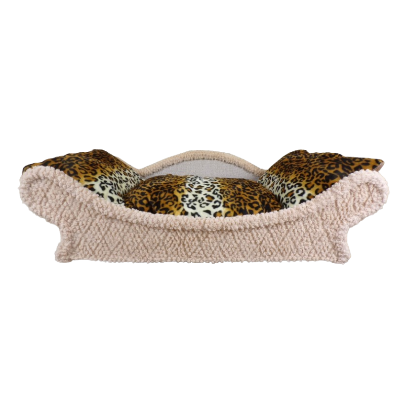 canapé -fauteuil écru pour chien et chat avec un coussin doux en léopard