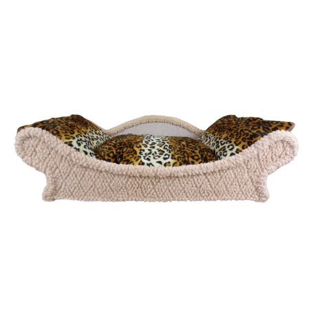 canapé -fauteuil écru pour chien et chat avec un coussin doux en léopard