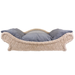 petit canapé pour chiens et chats en tissu doux écru avec un coussin amovible en tissu polaire gris