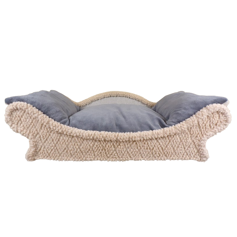 petit canapé pour chiens et chats en tissu doux écru avec un coussin amovible en tissu polaire gris