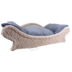 petit fauteuil pour chiens et chats en tissu doux beige clair avec un coussin amovible en tissu polaire gris