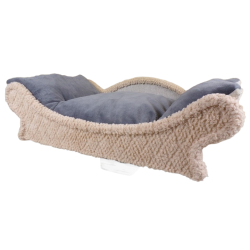 fauteuil pour chiens et chats en tissu polaire doux et soyeux beige clair avec un coussin amovible en tissu polaire gris