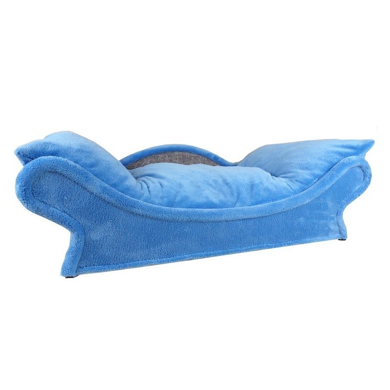 fauteuil bleu turquoise douveteux style canapé baroque pour chiens et chats en tissu doux bleu