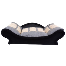 Canapé élégant pour chat et chien avec une structure en tissu d'ameublement anthracite et un coussin  gris et beige clair