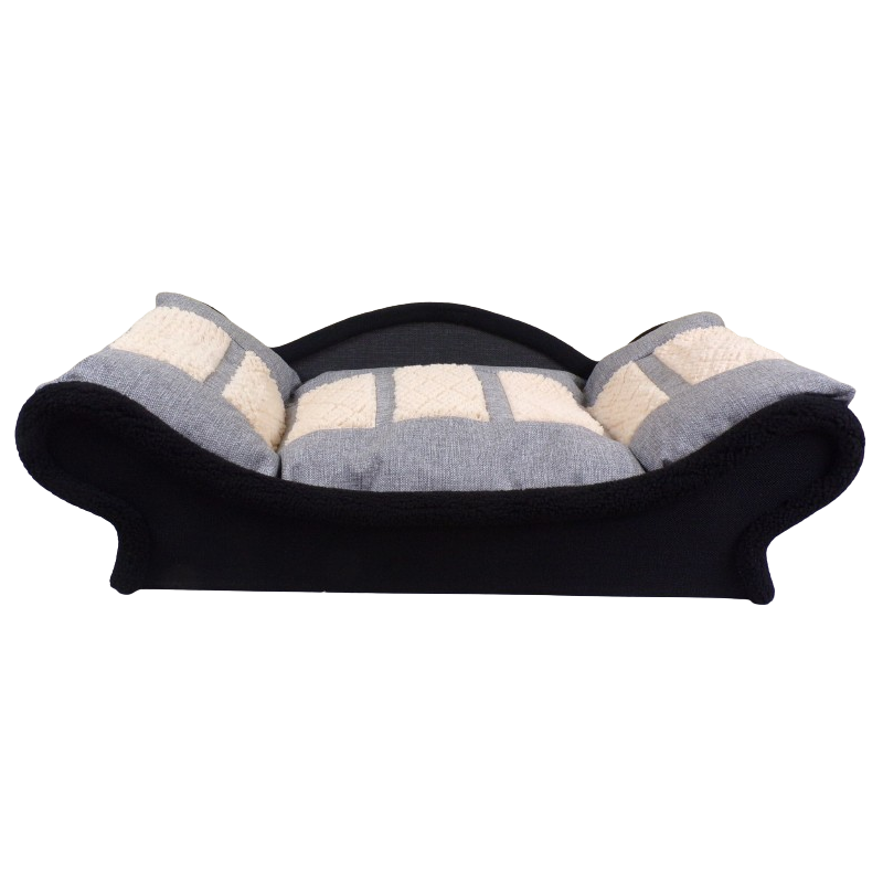 Canapé élégant pour chat et chien avec une structure en tissu d'ameublement anthracite et un coussin  gris et beige clair