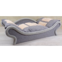 Canapé-sofa-fauteuil élégant pour chat et chien avec une structure en tissu gris et un coussin gris et écru