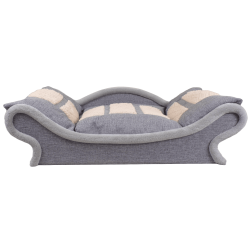 Canapé élégant pour chat et chien avec une structure en tissu gris et un coussin gris et écru