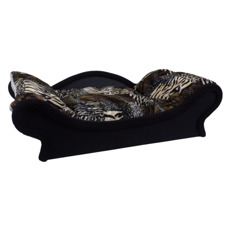 Lit de luxe pour chat-chien avec une structure noire et un coussin fourrure