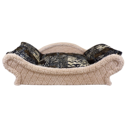 Canapé pour chat en tissu bouclette écru au style contemporain avec un coussin amovible avec décor animalier