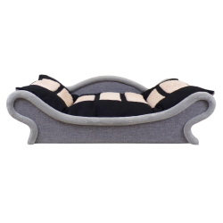 Un canapé-lit gris,noir et écru pour chien et chat muni d'un coussin noir et écru