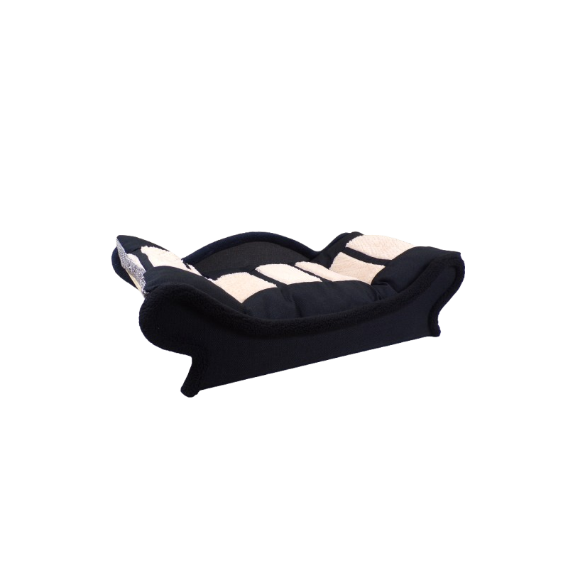Très joli canapé pour le bien-être des chiens et des chats. L'armature est noire, garnie d'un coussin amovible