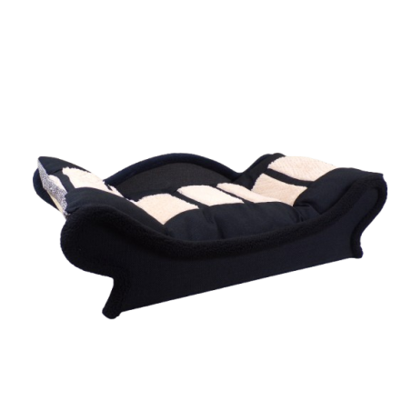 Très joli canapé pour le bien-être des chiens et des chats. L'armature est noire, garnie d'un coussin amovible