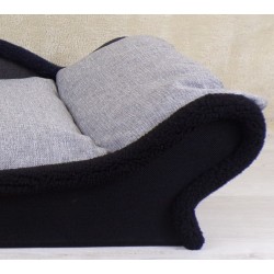 Zoom sur les détails d'une banquette noire et grise pour chien et chat qui conjugue design et bien-être.