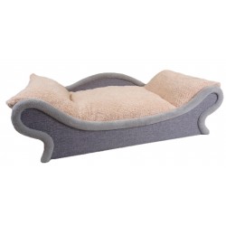 Couchage en forme de canapé gris pour chien et chat avec un coussin amovible écru