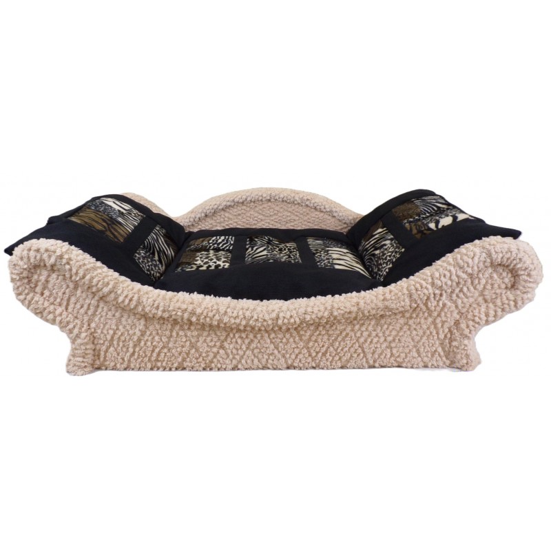 Panier-lit écru pour chien et chat confortable avec rebords moelleux et un coussin en fourrure animalière