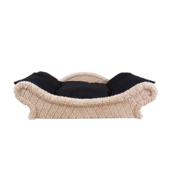 Canapé-fauteuil pour chien et chat en tissu bouclette écrue avec un coussin en flocons de mousse