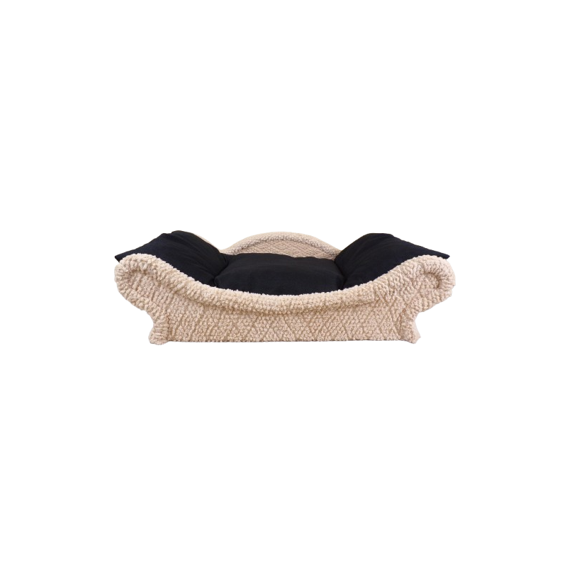 Canapé-lit pour chien et chat en tissu bouclette écrue avec un coussin noir en flocons de mousse