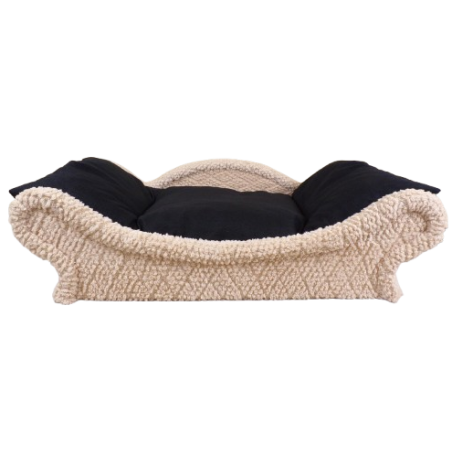 Canapé-lit pour chien et chat en tissu bouclette écrue avec un coussin noir en flocons de mousse