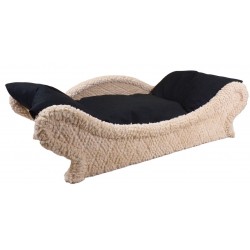 Canapé-panier pour chien et chat en tissu bouclette écrue avec un coussin anthracite en flocons de mousse