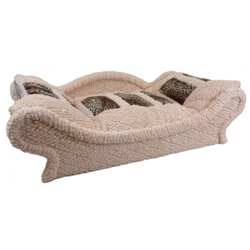 Canapé-lit chaleureux pour chien et chat en tissu beige clair bouclette garni de rectangles imitation fourrure