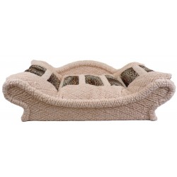 Panier-lit chaleureux pour chien et chat en tissu beige clair bouclette garni de rectangles imitation fourrure chaude