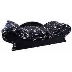 Panier canapé noir pour chien, couchage confortable, motifs pattes & os