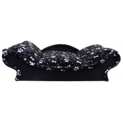 Canapé pour chien douillet noir – lit confortable avec rebords et motifs Pattes