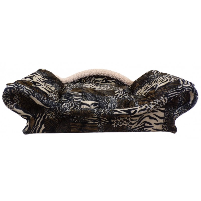 Canapé pour chien et chat en tissu patchwork imprimé en fourrure animalière conçu pour allier confort, douceur et design