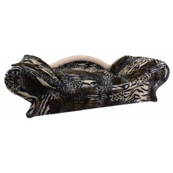 Lit pour chien et chat en tissu patchwork imprimé en fourrure animalière conçu pour allier confort, douceur et design