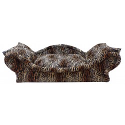 Canapé-lit pour chat luxueux avec un couchage en flocons de mousse effet fourrure animalière léopard