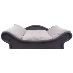 lit-sofa pour petit chien et chat : l'armature du panier est noire avec un couchage écru