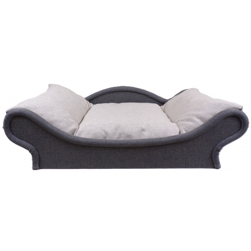 lit-sofa pour petit chien et chat : l'armature du panier est noire avec un couchage écru