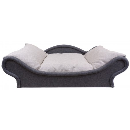 lit-sofa pour petit chien et chat : l'armature du panier est noire avec un couchage écru