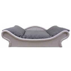 Canapé-lit écru pour petit chien-chat : le couchage est en tissu d'ameublement gris foncé