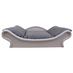 Canapé écru pour petit chien-chat : le couchage est en tissu d'ameublement gris foncé