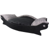 lit pour chien en forme de canapé avec un coussin noir avec des accoudoirs gris