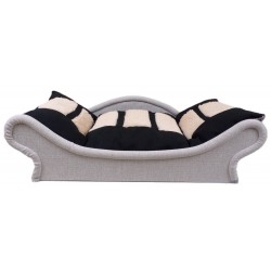 Canapé -lit-cosy écru pour chat avec un coussin noir et écru lavable en machine