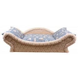 Canapé -lit écru pour chat avec une armature en tissu bouclette beige clair le coussin est de couleur lavande