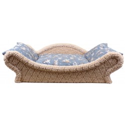 Canapé -lit écru pour chat avec une armature en tissu bouclette beige clair le coussin est de couleur lavande